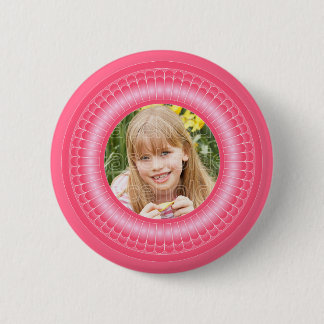 Roze en witte, schattige lijst sjabloon ronde button 5,7 cm