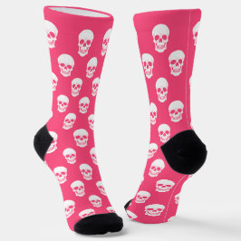 Roze en witte schedel silhouet patroon Halloween Sokken
