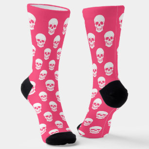 Roze en witte schedel silhouet patroon Halloween Sokken