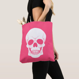 Roze en witte schedelkop Spooky Halloween Tote Bag