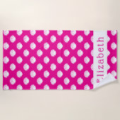 Roze en Witte Schelp Patroon Aangepaste Strandhand Strandlaken (Voorkant)