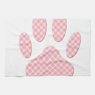 Roze En Witte Schotse Tartan Hond Pootafdruk Theedoek