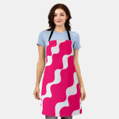 Roze en witte schuine golven patroon schort (Gedragen)