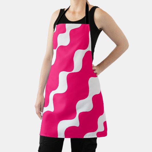Roze en witte schuine golven patroon schort (Insitu)