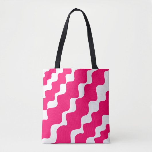 Roze en witte schuine golven patroon tote bag (Voorkant)