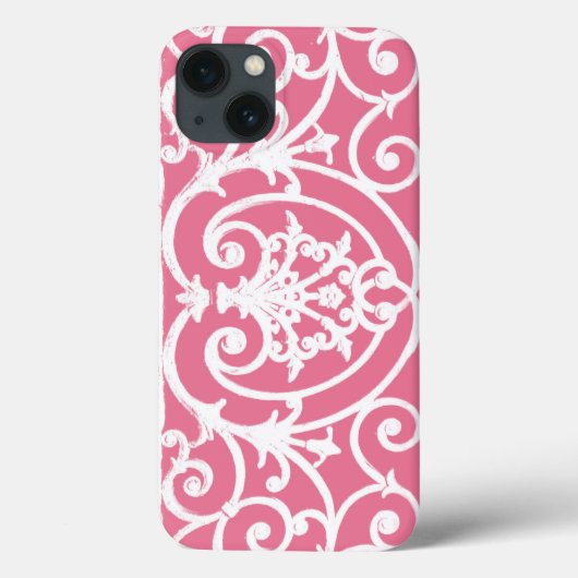 Roze en witte scrollwork Hoesje-Mate iPhone case (Achterkant)