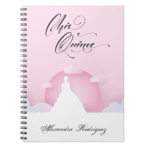 Roze en witte silhouet met maan Quinceanera Notitieboek