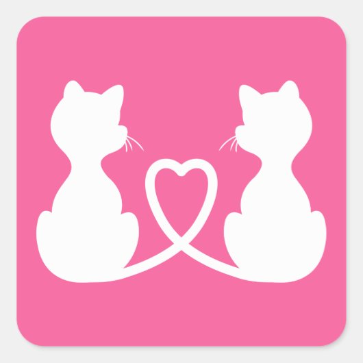 Roze en witte silhouet van twee liefdeskatten vierkante sticker (Voorkant)