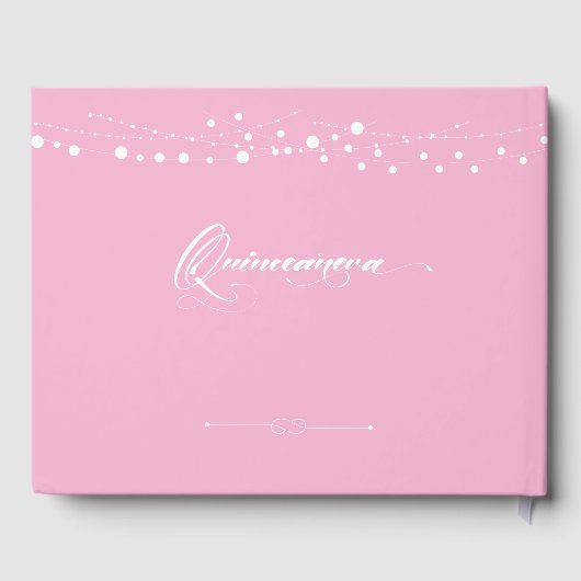 Roze en witte Silhouette met Moon Quinceanera Gastenboek (Achterkant)