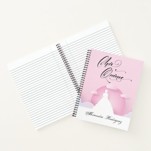 Roze en witte Silhouette met Moon Quinceanera Notitieboek (Binnen)