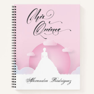 Roze en witte Silhouette met Moon Quinceanera Notitieboek