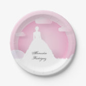 Roze en witte Silhouette met Moon Quinceanera Papieren Bordje (Voorkant)