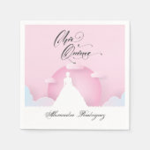 Roze en witte Silhouette met Moon Quinceanera Servet (Voorkant)