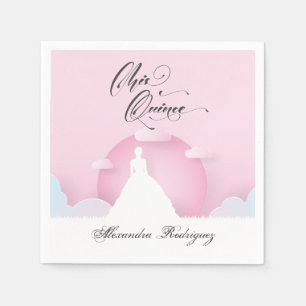 Roze en witte Silhouette met Moon Quinceanera Servet