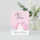 Roze en witte Silhouette met Moon Quinceanera Uitnodiging Briefkaart (Staand voorkant)