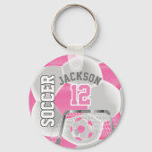 Roze en witte ⚽ sleutelhanger (Voorkant)