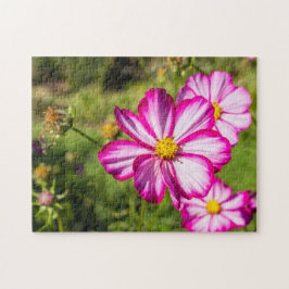 Roze en witte smos bloemen Jigzaag Puzzle Legpuzzel