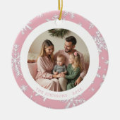 roze en witte sneeuwvlokken 2 foto's keramisch ornament (Voorkant)