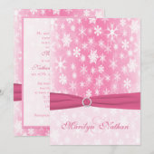 Roze en Witte Sneeuwvlokken Huwelijksuitnodiging Kaart (Voorkant / Achterkant)