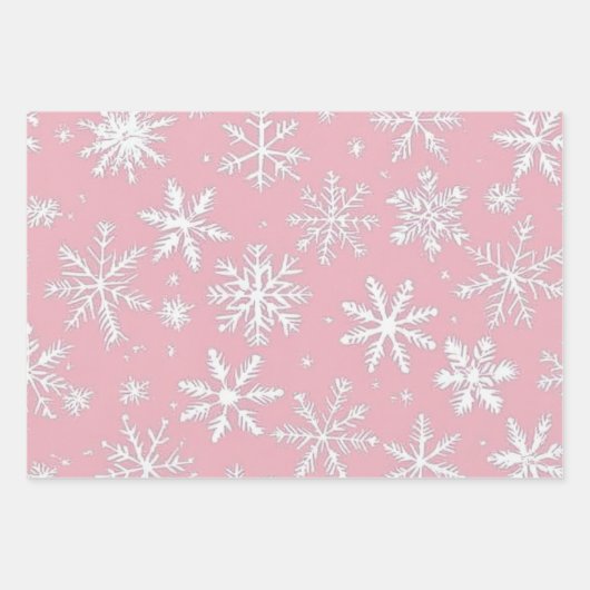  roze en witte sneeuwvlokken patroon inpakpapier vel (Voorkant)