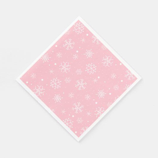 Roze en witte sneeuwvlokken servetten (Hoek)