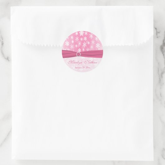 Roze en witte sneeuwvlokken Sticker (Tas)