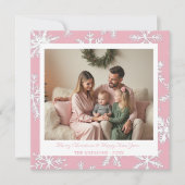 Roze en Witte Sneeuwvlokken Vakantie Kaart (Voorkant)