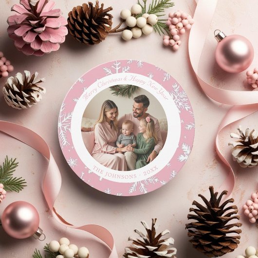 Roze en witte sneeuwvlokken vakantie Kaart