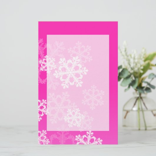 Roze en witte sneeuwvlokken voor kerstmis briefpapier (Staand voorkant)