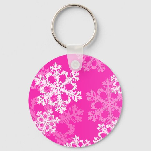 Roze en witte sneeuwvlokken voor kerstmis sleutelhanger (Voorkant)