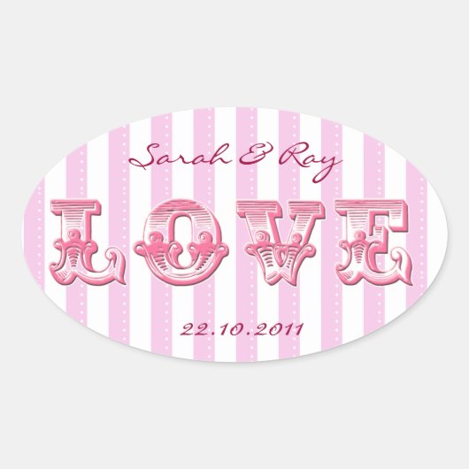 Roze en witte Snoep streep liefde sticker (Voorkant)