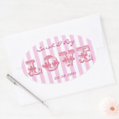 Roze en witte Snoep streep liefde sticker (Envelop)