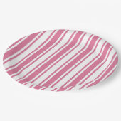 Roze en witte snoepjes strepen papieren bordje (Gekanteld)