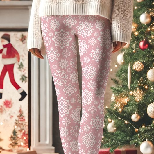 Roze en witte snowflake kerstmis leggings