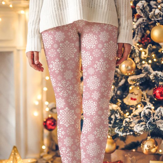Roze en witte snowflake kerstmis leggings