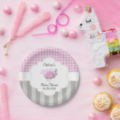 Roze en witte spelden en grijze strepen Baby Papieren Bordje (Feest)