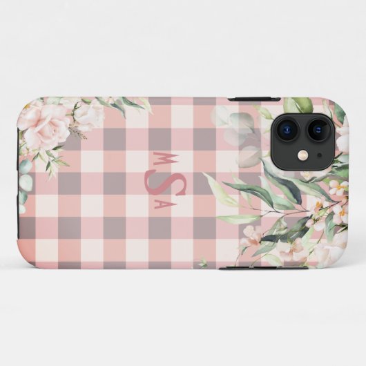 Roze en witte speldenham Floral Monogram Case-Mate iPhone Case (Achterkant (horizontaal))