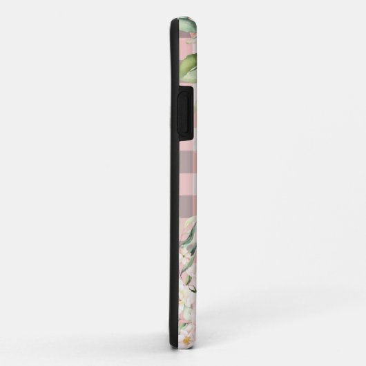 Roze en witte speldenham Floral Monogram Case-Mate iPhone Case (Achterkant/rechts)