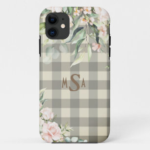 Roze en witte speldenham Tan Floral Monogram Case-Mate iPhone Case