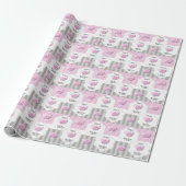Roze en witte speldenstang met grijze streep Baby  Cadeaupapier (Uitgerold)