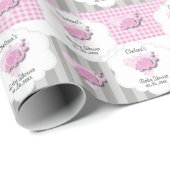 Roze en witte speldenstang met grijze streep Baby  Cadeaupapier (Rol Hoek)