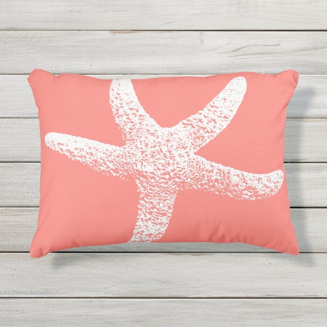 Roze en witte Starfish Outdoor Accent Pillow Buitenkussen (Voorkant)