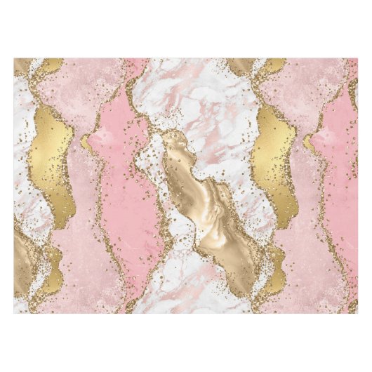 Roze en witte steen met Gold Glitter Agate Tafelkleed (Voorkant (Horizontaal))