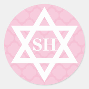 Roze en witte ster van David Monogram Bat Mitzvah Ronde Sticker