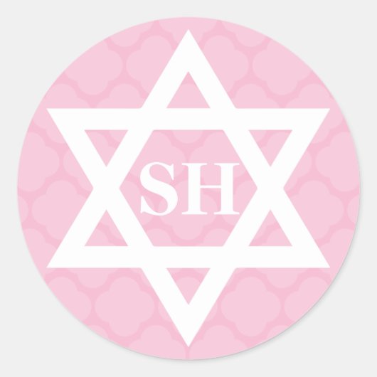 Roze en witte ster van David Monogram Bat Mitzvah Ronde Sticker (Voorkant)