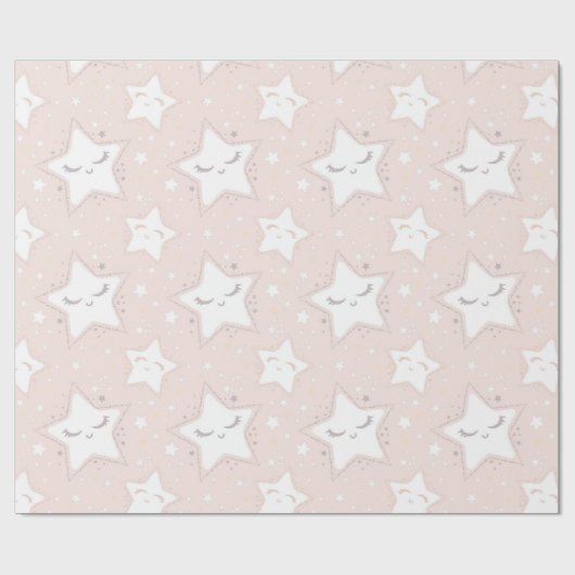 Roze en witte sterren Baby shower Patterns Cadeaupapier (Vlak)