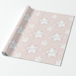 Roze en witte sterren Baby shower Patterns Cadeaupapier