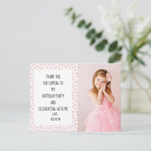 Roze en witte sterren Birthday Dank je Briefkaart (Staand voorkant)