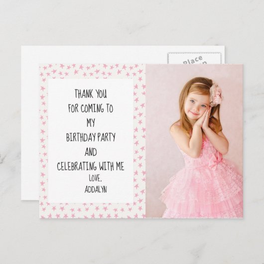 Roze en witte sterren Birthday Dank je Briefkaart (Voorkant / Achterkant)