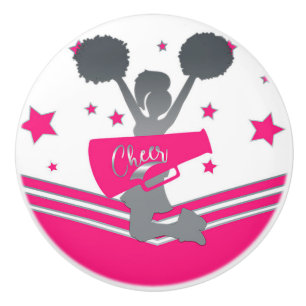 Roze en witte sterren Cheer Cheerleading Meisjes Keramische Knop